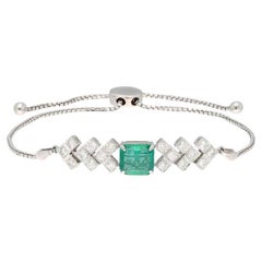 3.04CTS Natural Emerald Diamond Bracelet 18k Solid White Gold Fine Jewelry