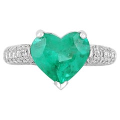 3.04tcw PLAT Colombian Emerald-Heart Cut & Diamond Cluster Band Ring