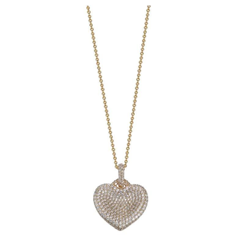 3.05 Carat Cubic Zirconia Yellow Gold Plated Pavé Set Curved Heart Shape Pendant For Sale