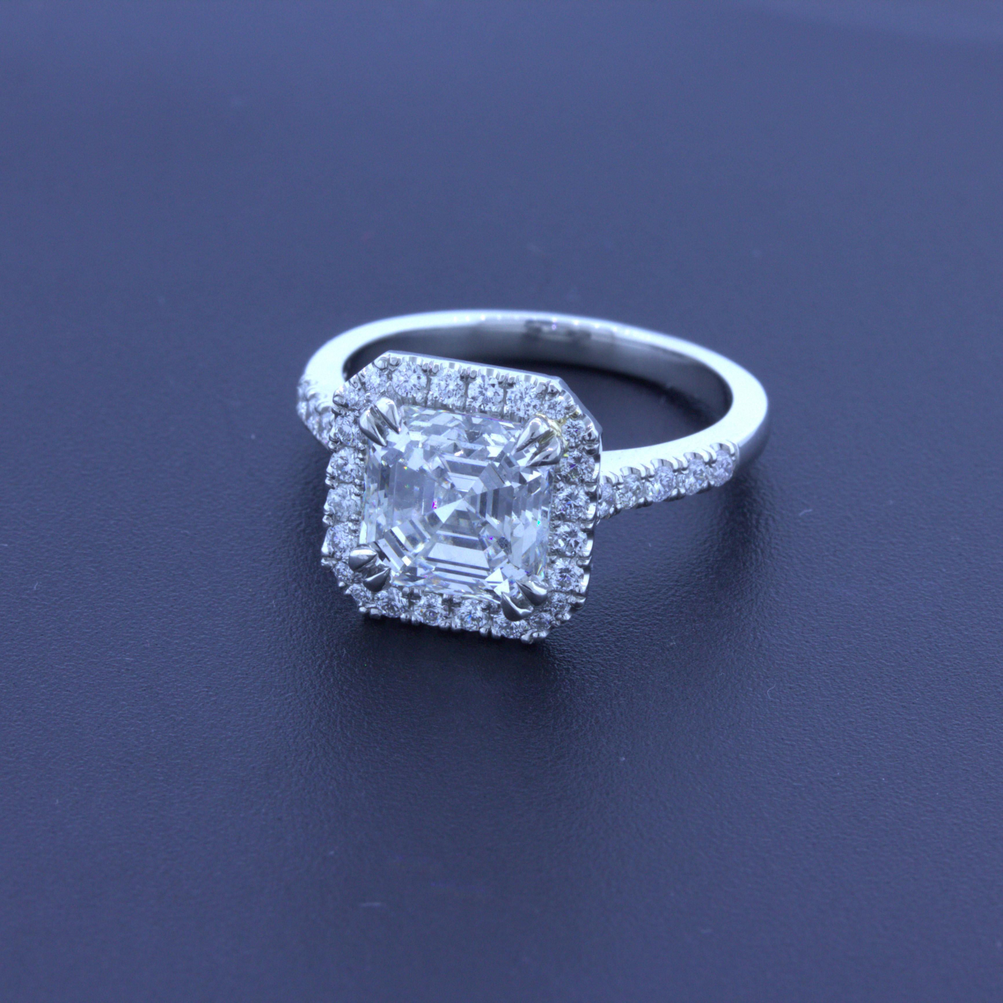Platin-Verlobungsring mit 3,05 Karat Diamant im Asscher-Schliff, E-VS1 EGL-zertifiziert im Zustand „Neu“ im Angebot in Beverly Hills, CA