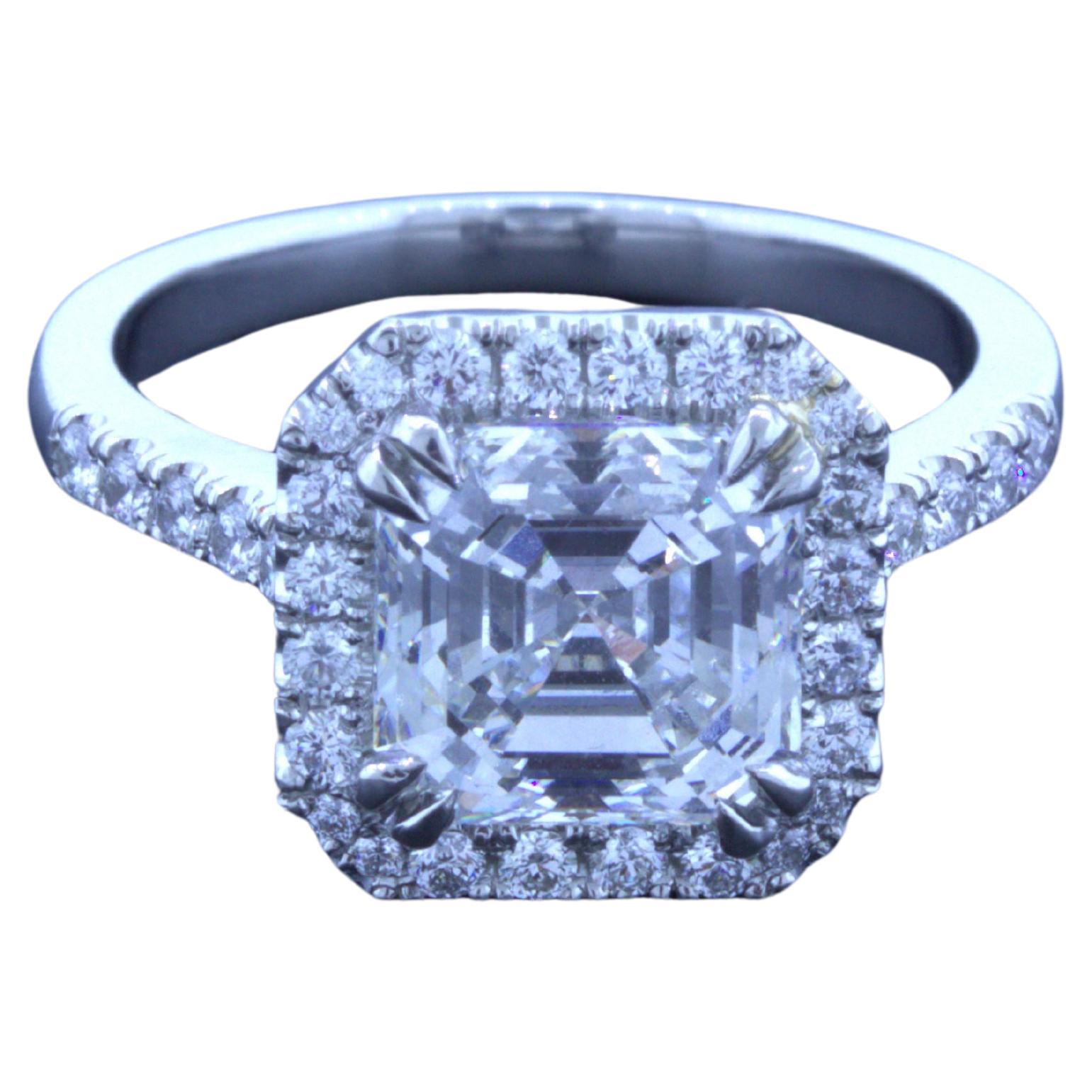3.05 Carat Asscher-cut Diamond Platinum Engagement Ring, E-VS1 EGL Certified For Sale