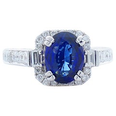 3.05 Carat Blue Sapphire and Diamond White Gold Cocktail Ring