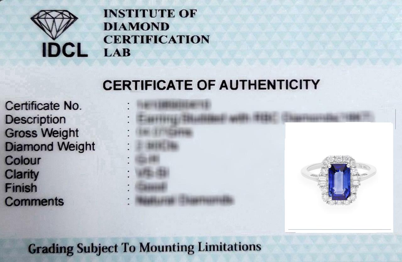 Women's 3.05 Carat Blue Sapphire Cocktail Ring 0.49 Ct SI/H Diamond 18 Karat White Gold For Sale