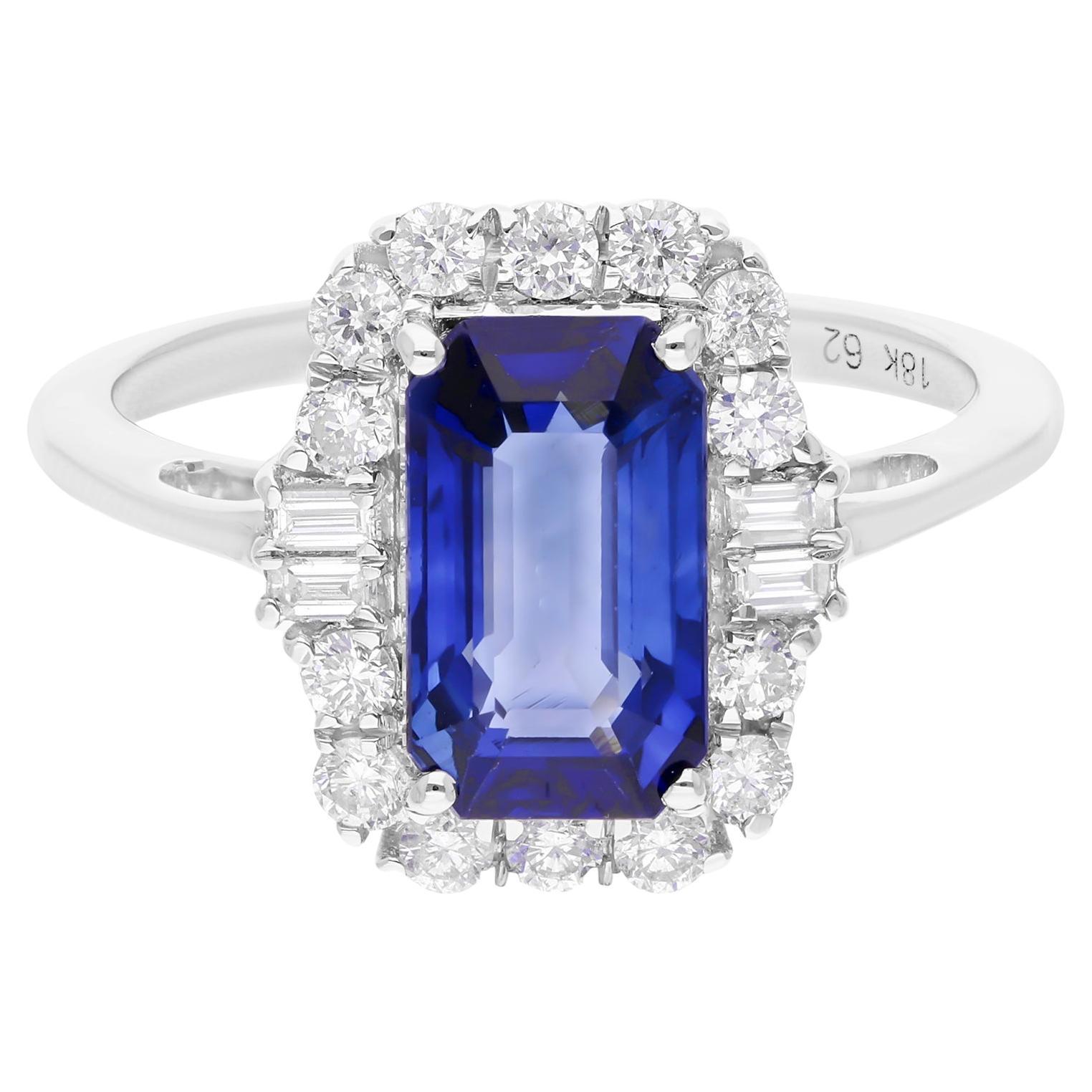 3.05 Carat Blue Sapphire Cocktail Ring 0.49 Ct SI/H Diamond 18 Karat White Gold