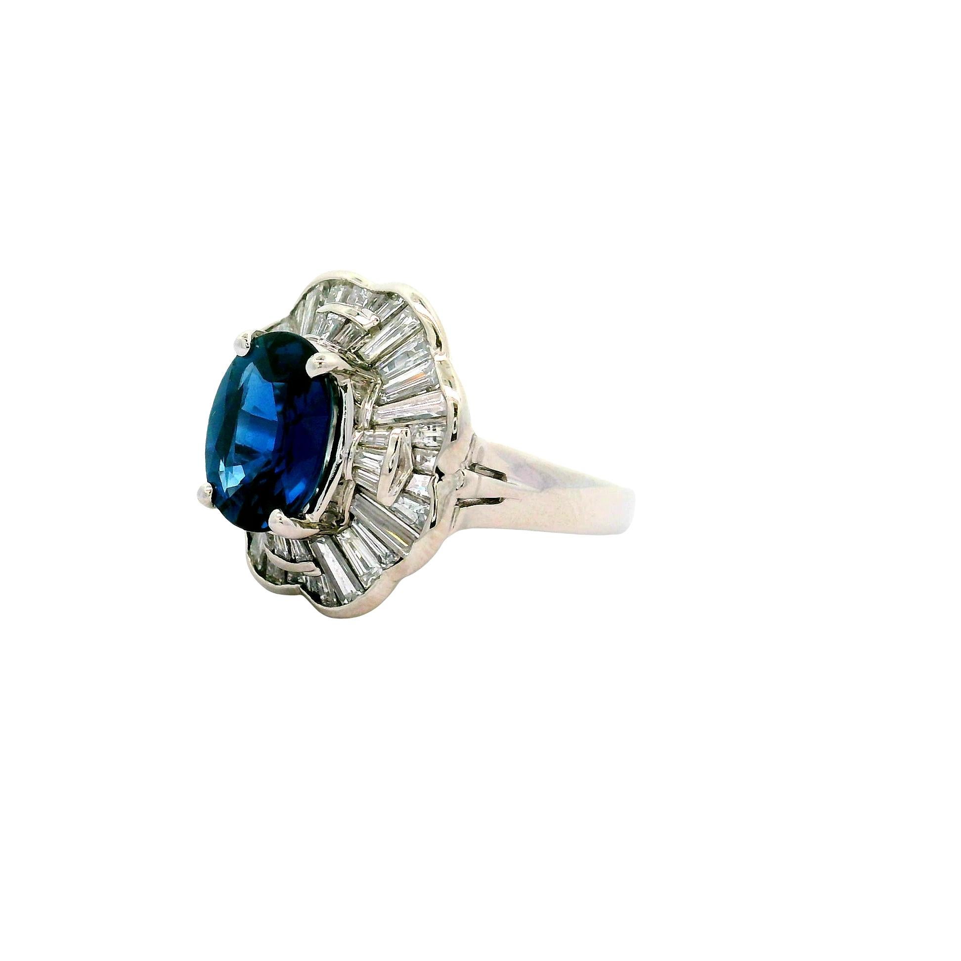 Contemporary 3.05 Carat Blue Sapphire Diamond Platinum Ballerina Ring For Sale