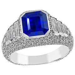 Vintage 3.05 Carat Ceylon Sapphire 1.20 Carat Diamond Engagement Ring