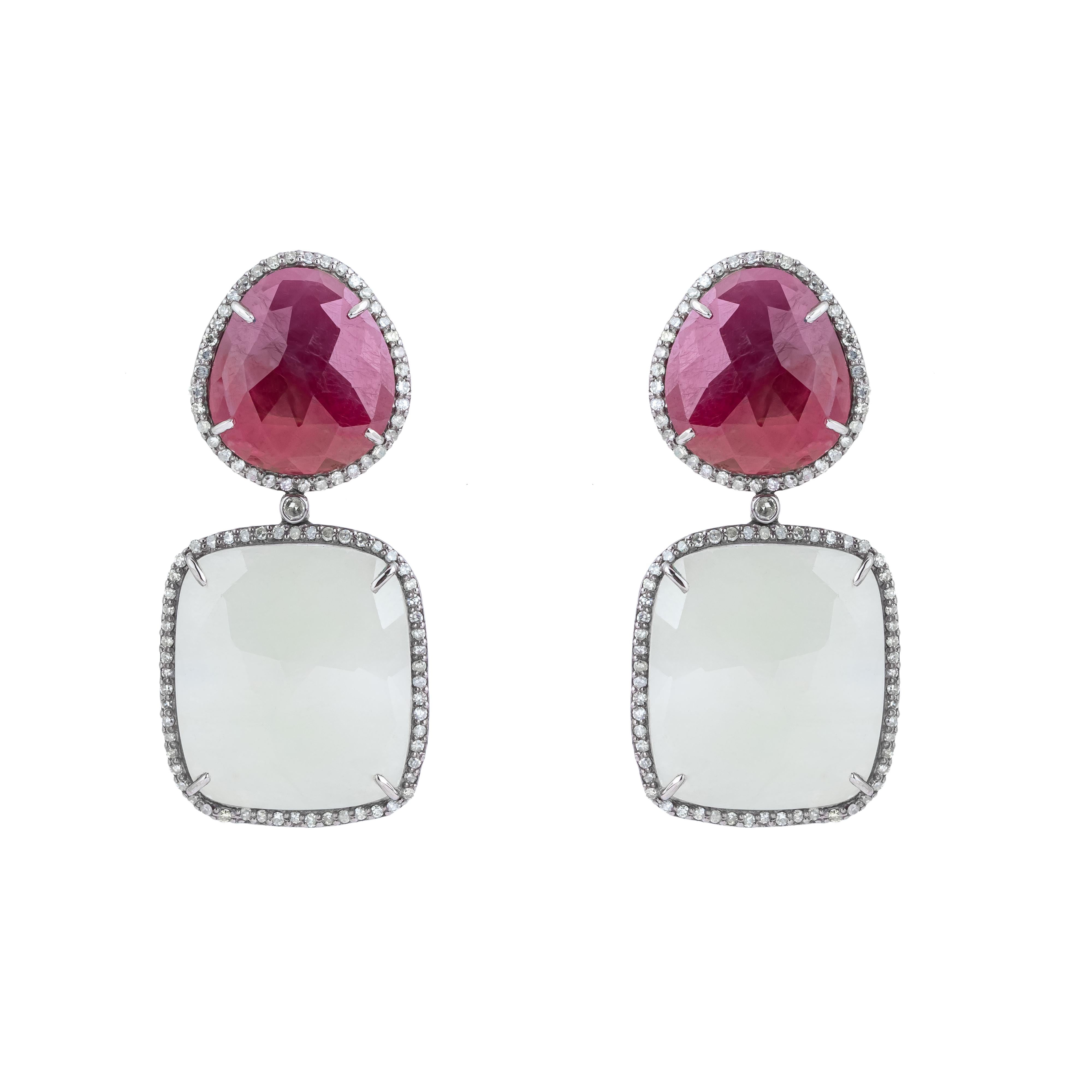 Women's 30.5 Carat Diamond and Mix Stones Drop Earrings For Sale