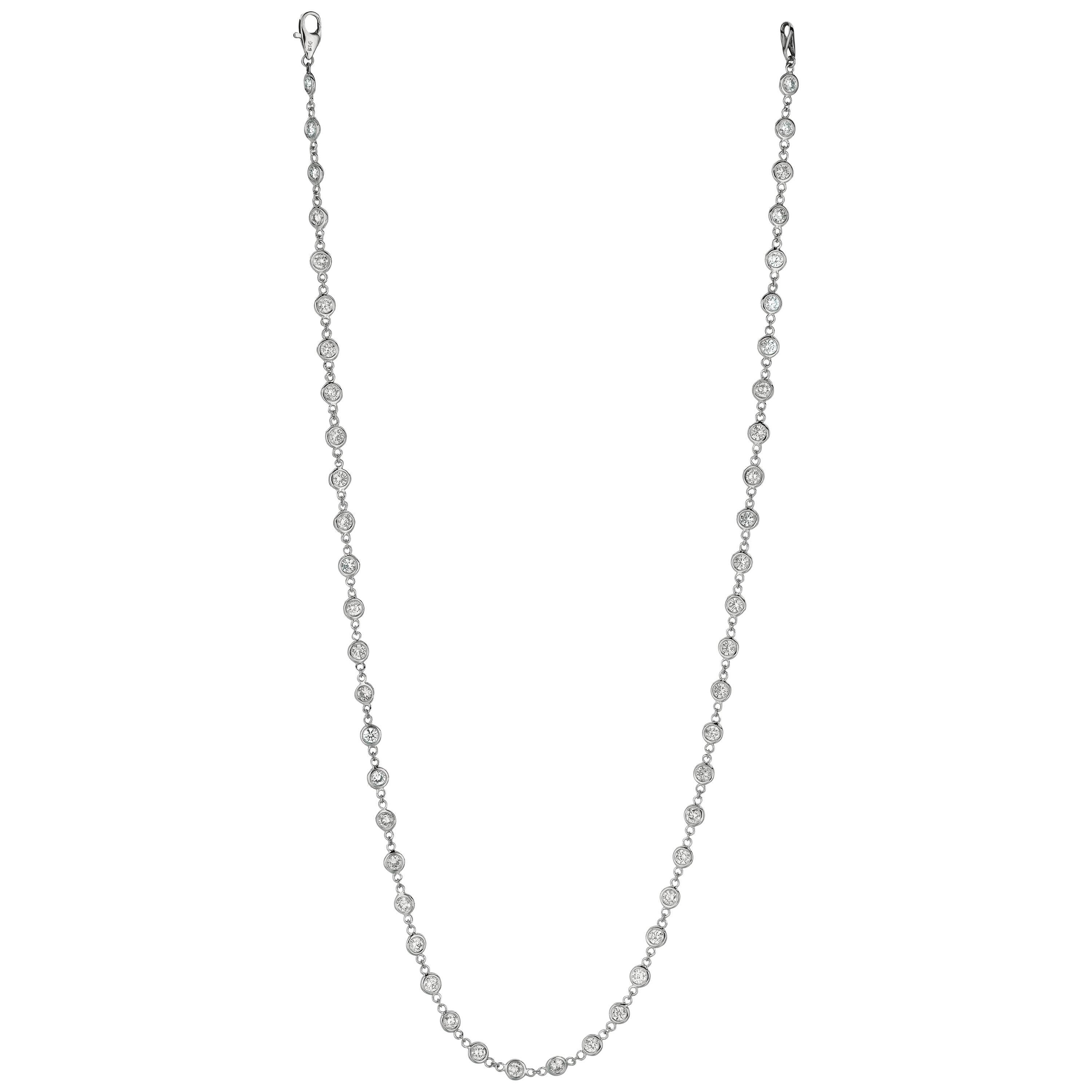 3.05 Carat Diamond by the Yard Necklace G SI 14 Karat White Gold 5 Pointers For Sale