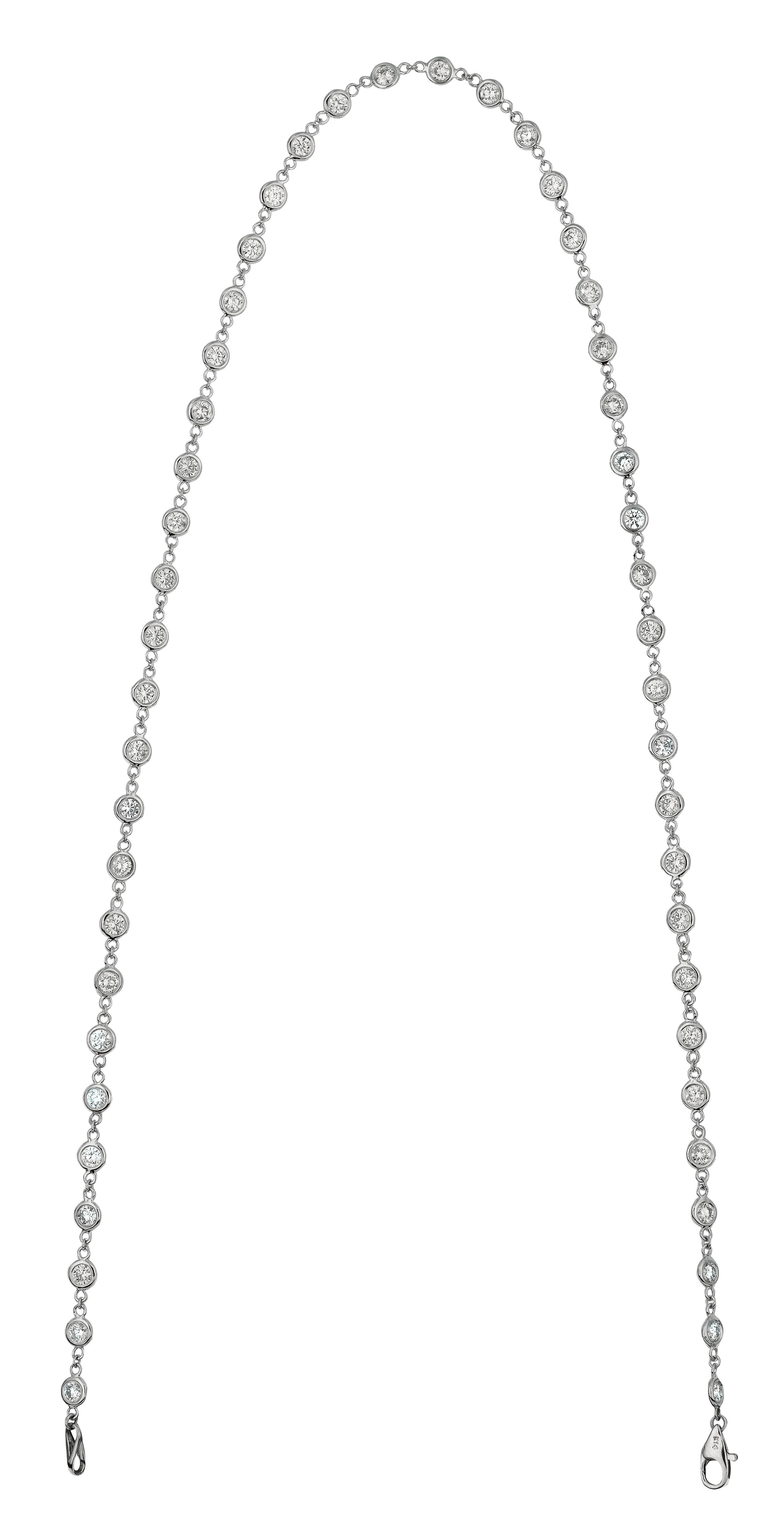 Round Cut 3.05 Carat Diamond by the Yard Necklace G SI 14 Karat White Gold 5 Pointers For Sale