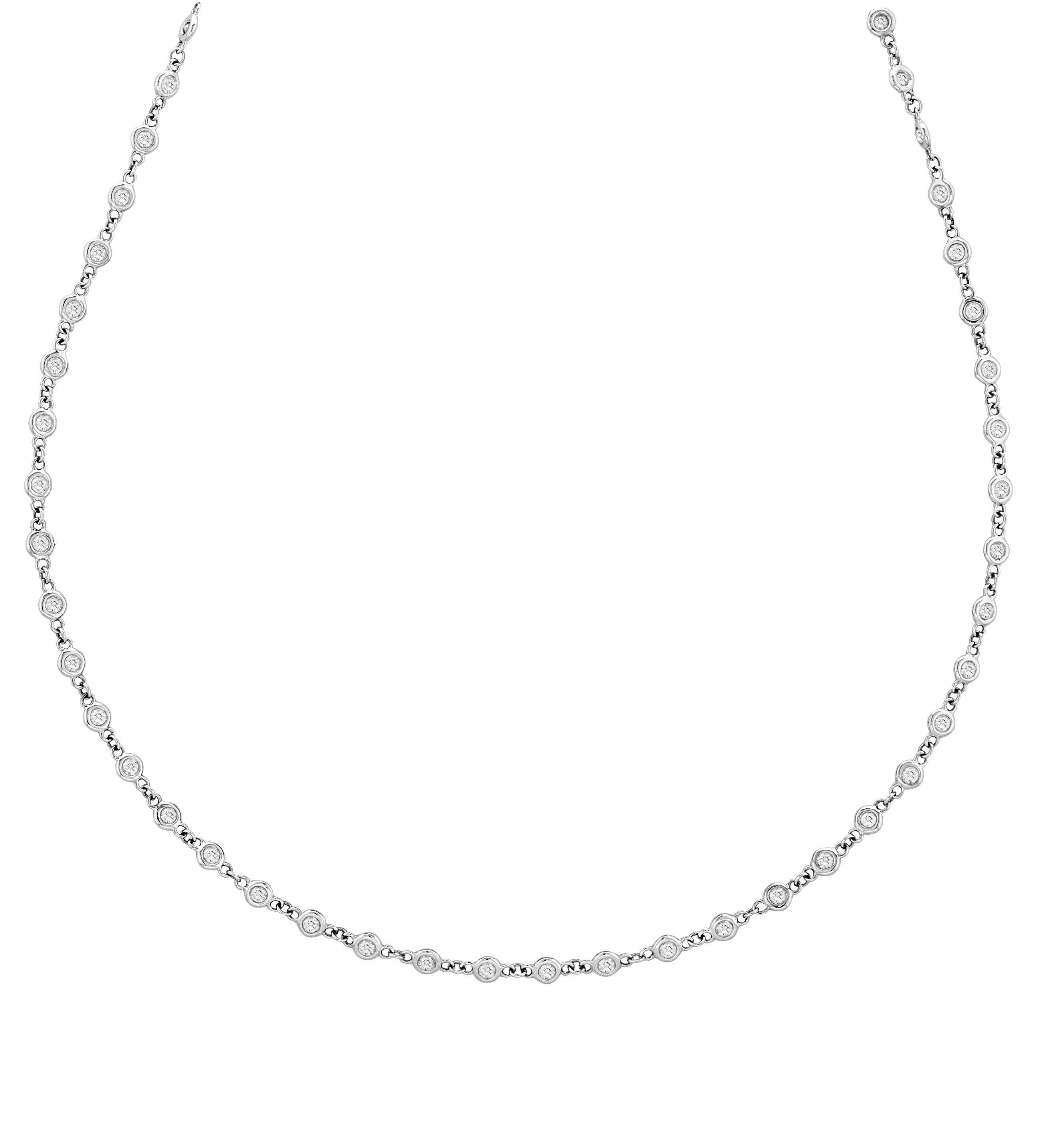 3.05 Carat Diamond by the Yard Necklace G SI 14 Karat White Gold 5 Pointers In New Condition For Sale In New York, NY