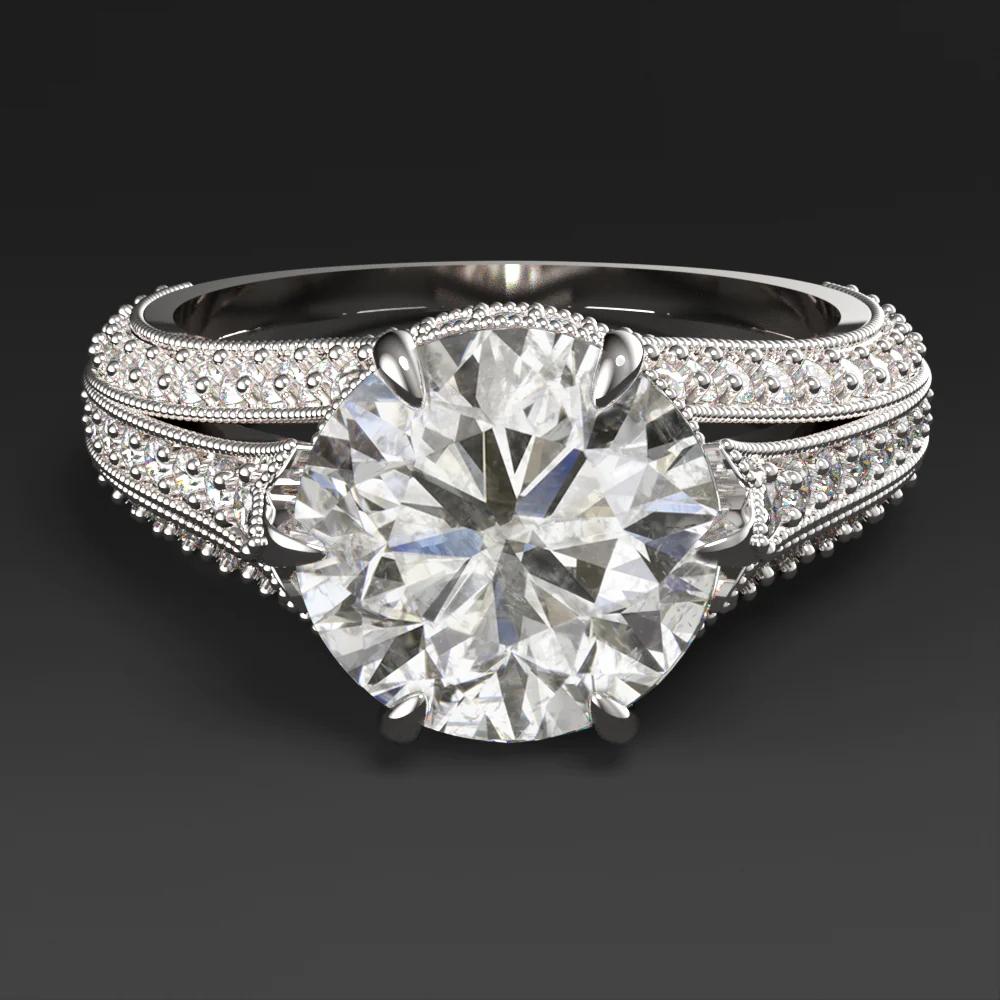 GIA Certified 3.01 Carat Round Cut Diamond Solitaire Ring in 14K White Gold In New Condition For Sale In Chicago, IL