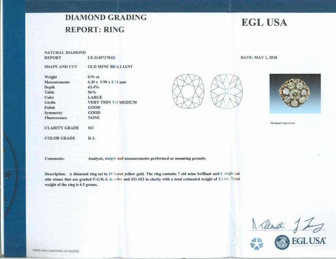 EGL 3,05 Karat Diamant-Cocktail-Cluster-Ring aus Gelbgold mit viktorianischer Emaille im Zustand „Gut“ im Angebot in Stamford, CT