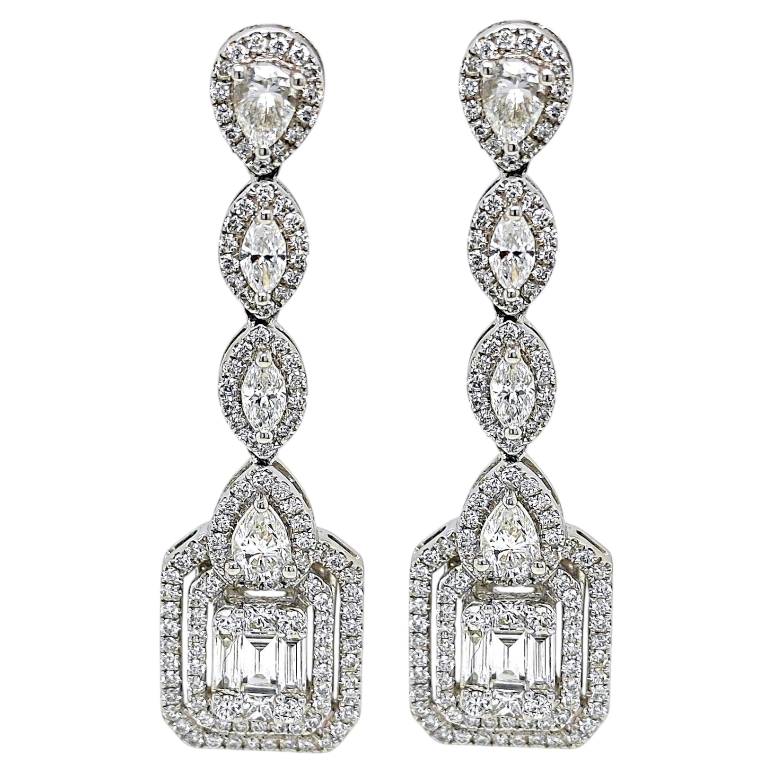 3.05 Carat Diamond White Gold Earrings For Sale