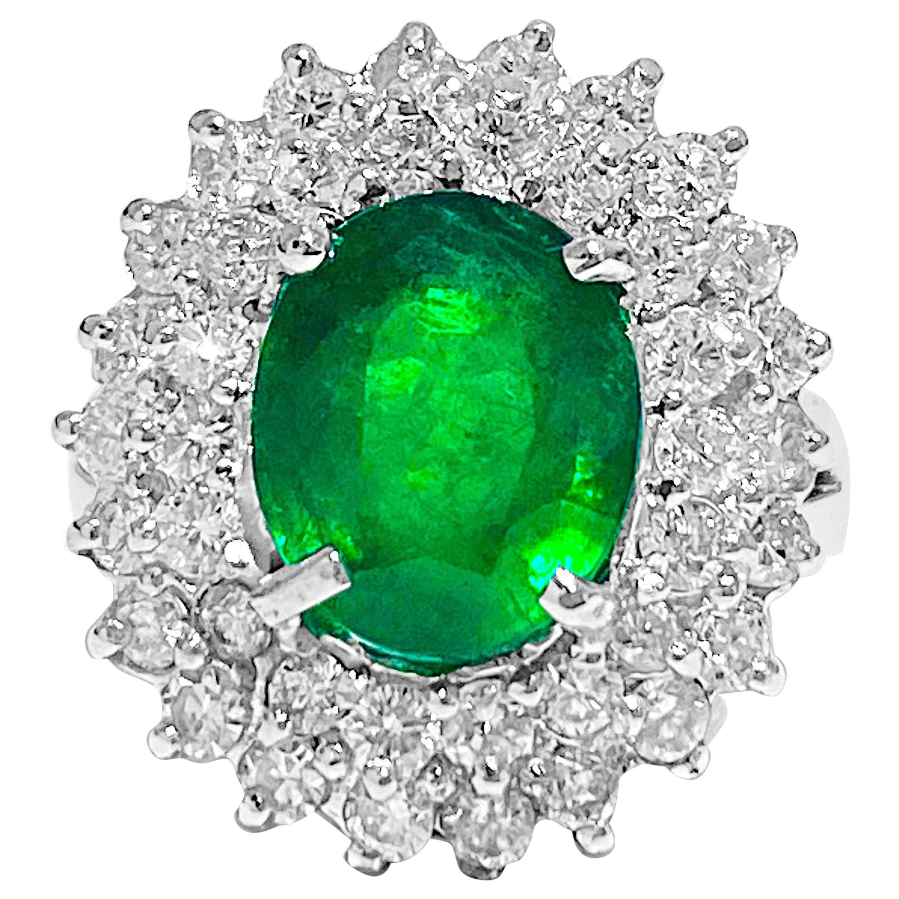 3.05 Carat Emerald and Diamond Cocktail Ring For Sale