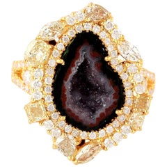 Bague cocktail en or 18 carats avec agate géométrique et diamants de 3,05 carats