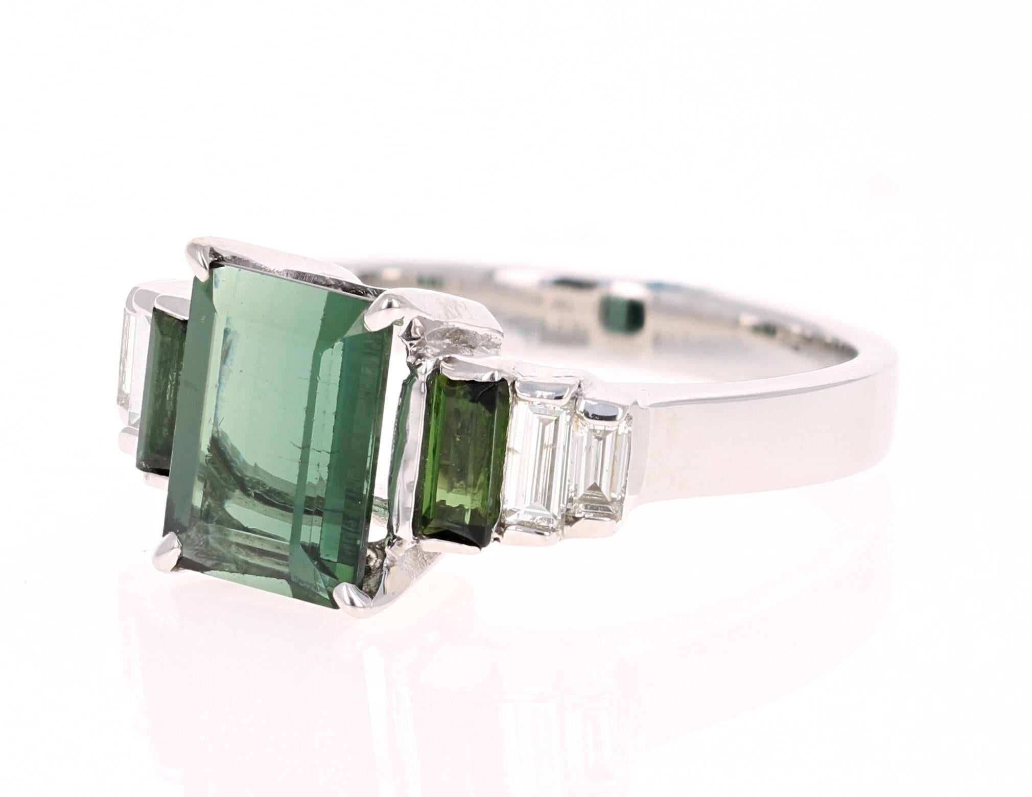 Modern 3.05 Carat Green Tourmaline Diamond 18 Karat White Gold Ring