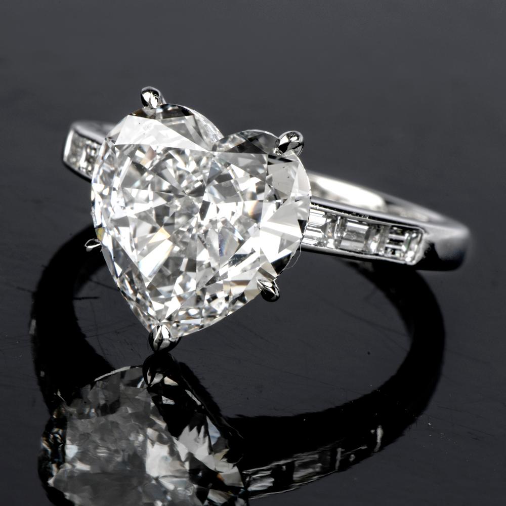 Art Deco 3.05 Carat Heart Shaped GIA Diamond Platinum Engagement Ring