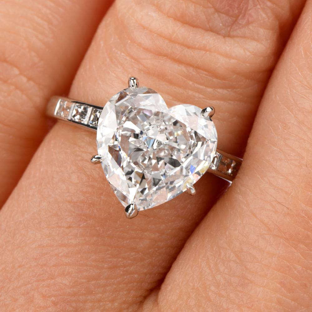 Women's 3.05 Carat Heart Shaped GIA Diamond Platinum Engagement Ring