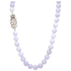 305 Carat Lavender Jadeite Necklace with 0.82 Diamond and Platinum Clasp