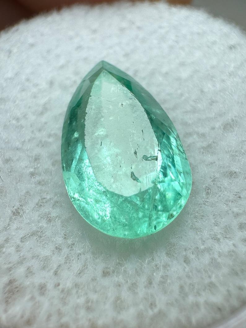 Modern 3.05 Carat Light Green Colombian Emerald - Pear Cut Teardrop May Birthstone Gems For Sale