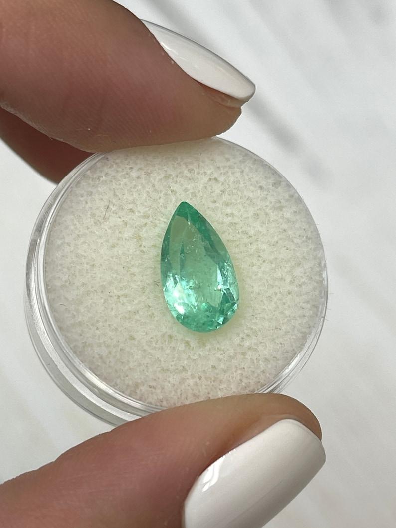 Women's 3.05 Carat Light Green Colombian Emerald - Pear Cut Teardrop May Birthstone Gems For Sale