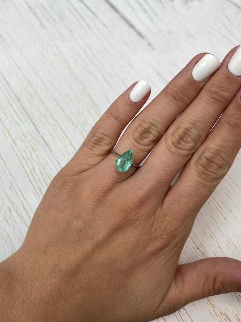 3.05 Carat Light Green Colombian Emerald - Pear Cut Teardrop May Birthstone Gems For Sale 4