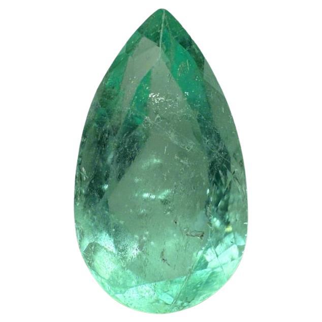 3.05 Carat Light Green Colombian Emerald - Pear Cut Teardrop May Birthstone Gems For Sale