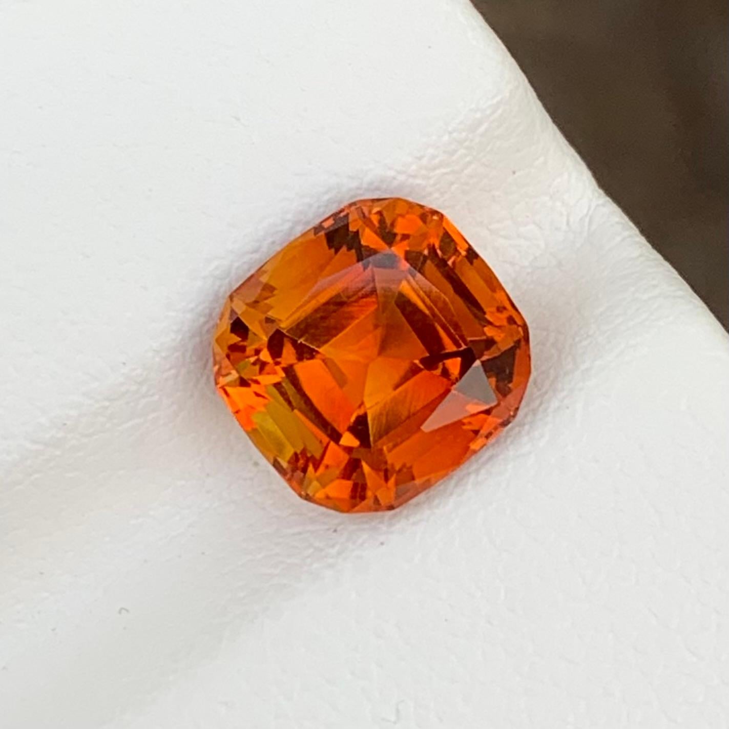 Loose Madeira Citrine 
Weight: 3.05 Carats 
Dimension: 9 x 8.6 x 6.4 Mm
Colour: Orange 
Shape: Cushion 
Certificate: On Demand 

Madeira citrine, a gemstone named after the rich and warm tones resembling the fortified wine from the Madeira region of
