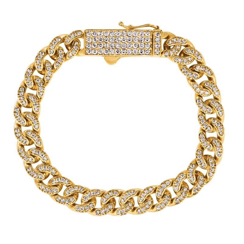 Taille ronde Bracelet cubain Miami en or blanc 14 carats avec diamants naturels de 3,05 carats G SI en vente