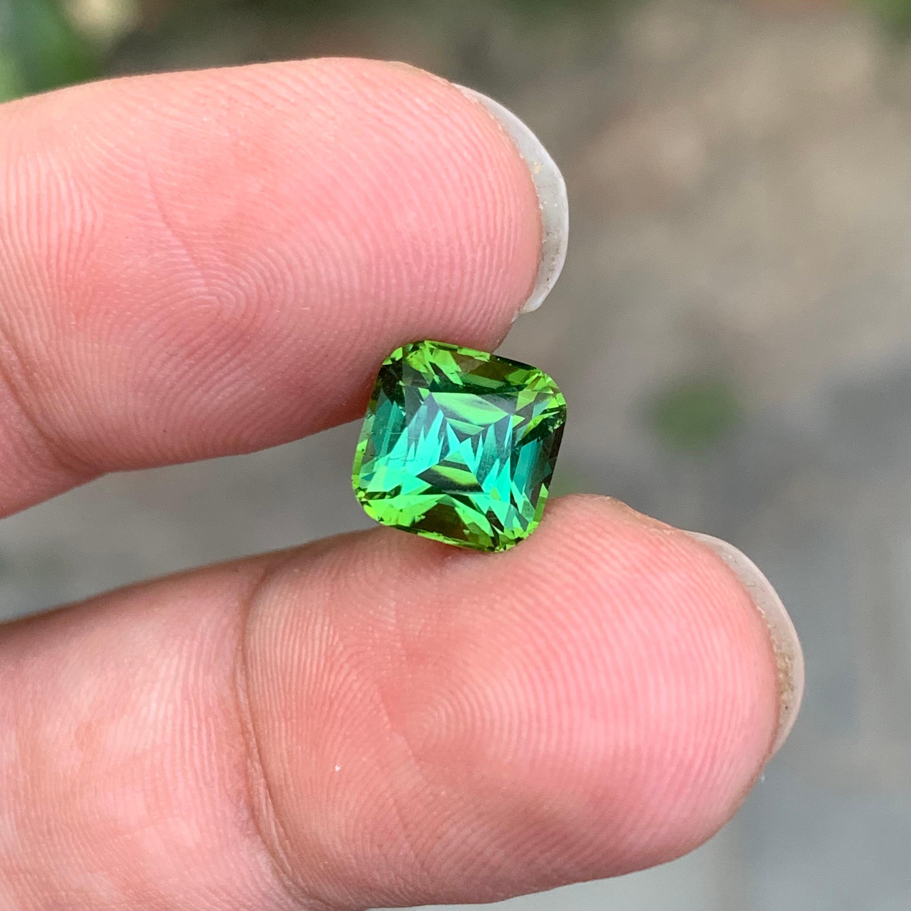 Arts and Crafts 3.05 Carat Natural Loose Blue Green Tourmaline Cushion Shape Gem For Sale