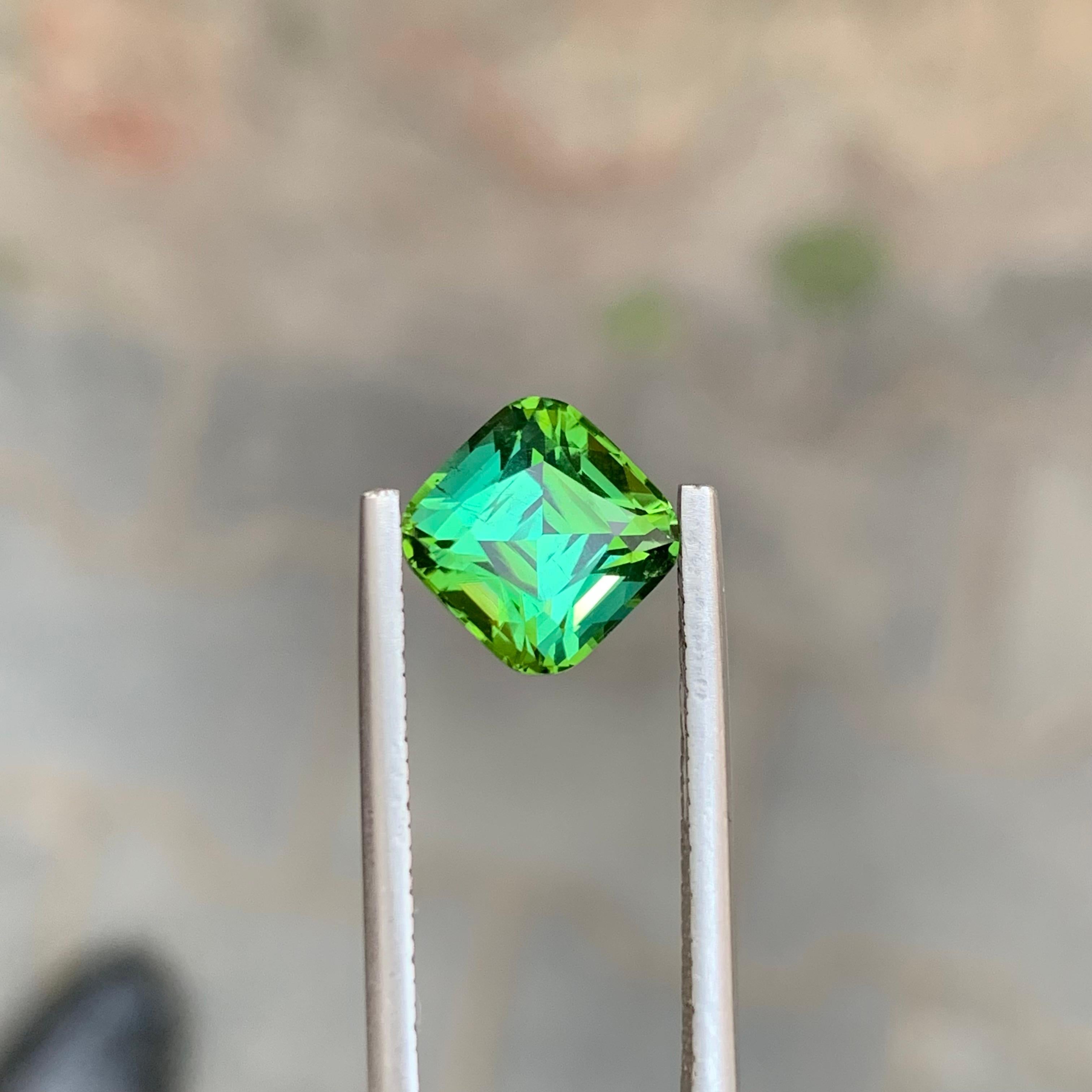 Women's or Men's 3.05 Carat Natural Loose Blue Green Tourmaline Cushion Shape Gem For Sale