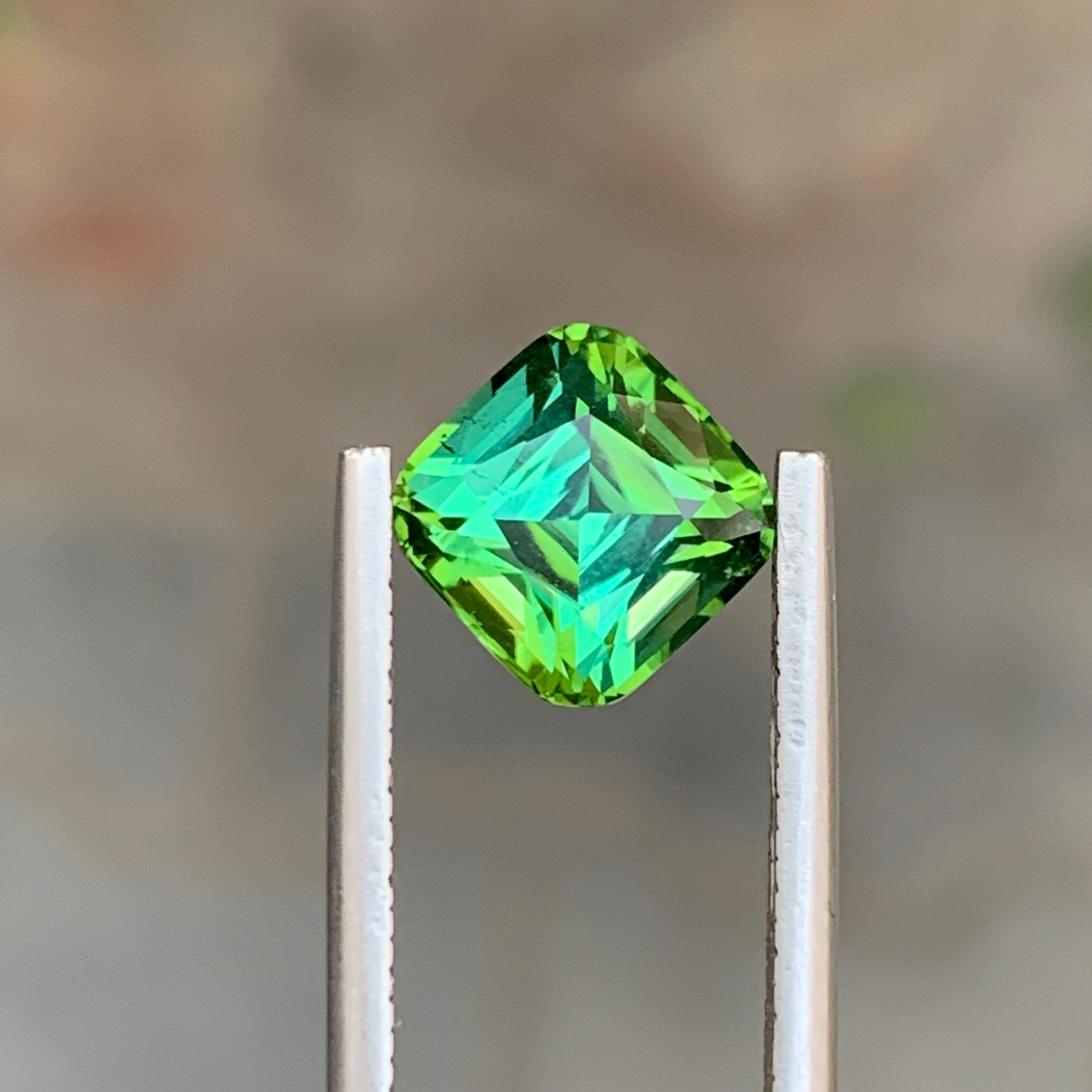 3.05 Carat Natural Loose Blue Green Tourmaline Cushion Shape Gem For Sale 1