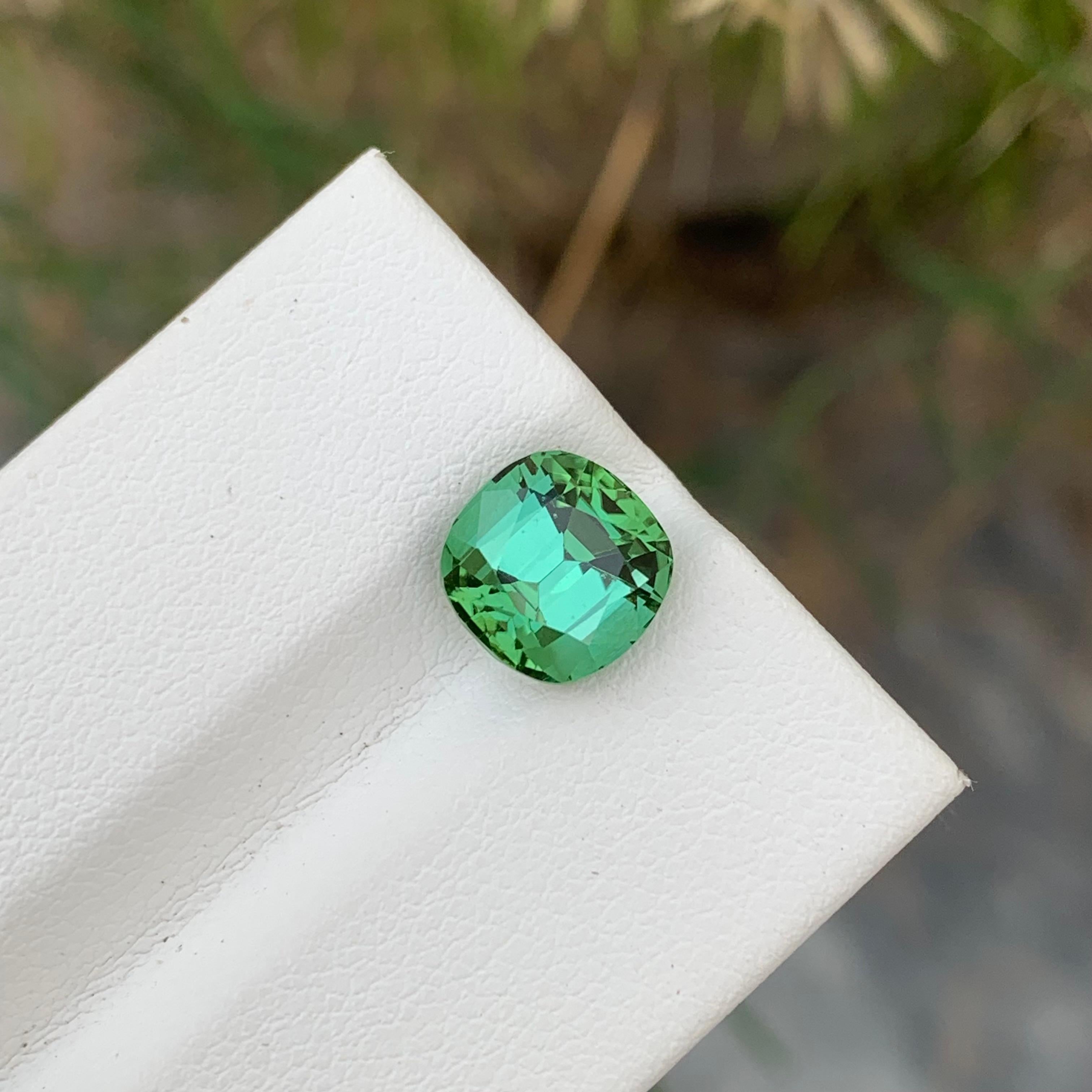 Arts and Crafts 3.05 Carat Natural Loose Bright Green Tourmaline Cushion Shape Gem For Jewellery For Sale