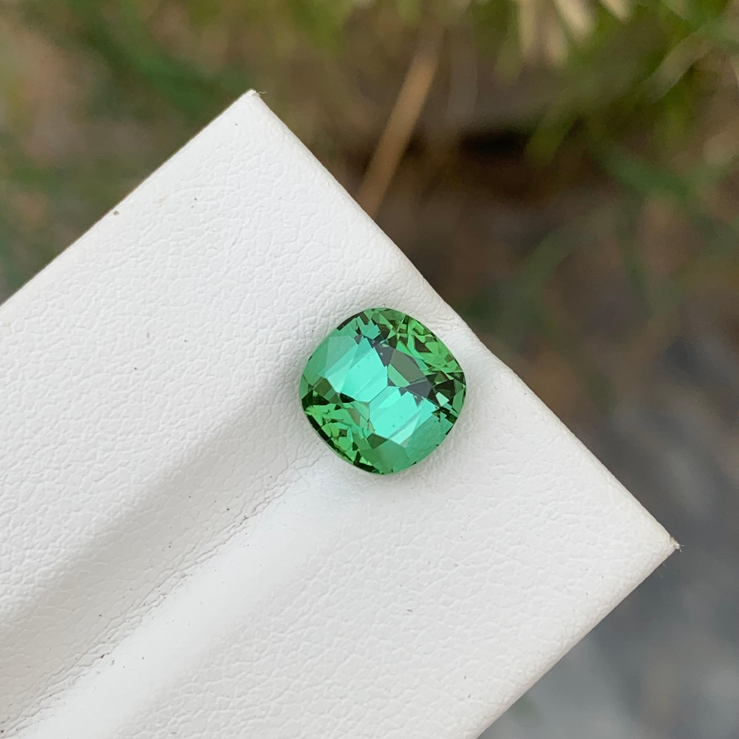 Cushion Cut 3.05 Carat Natural Loose Bright Green Tourmaline Cushion Shape Gem For Jewellery For Sale