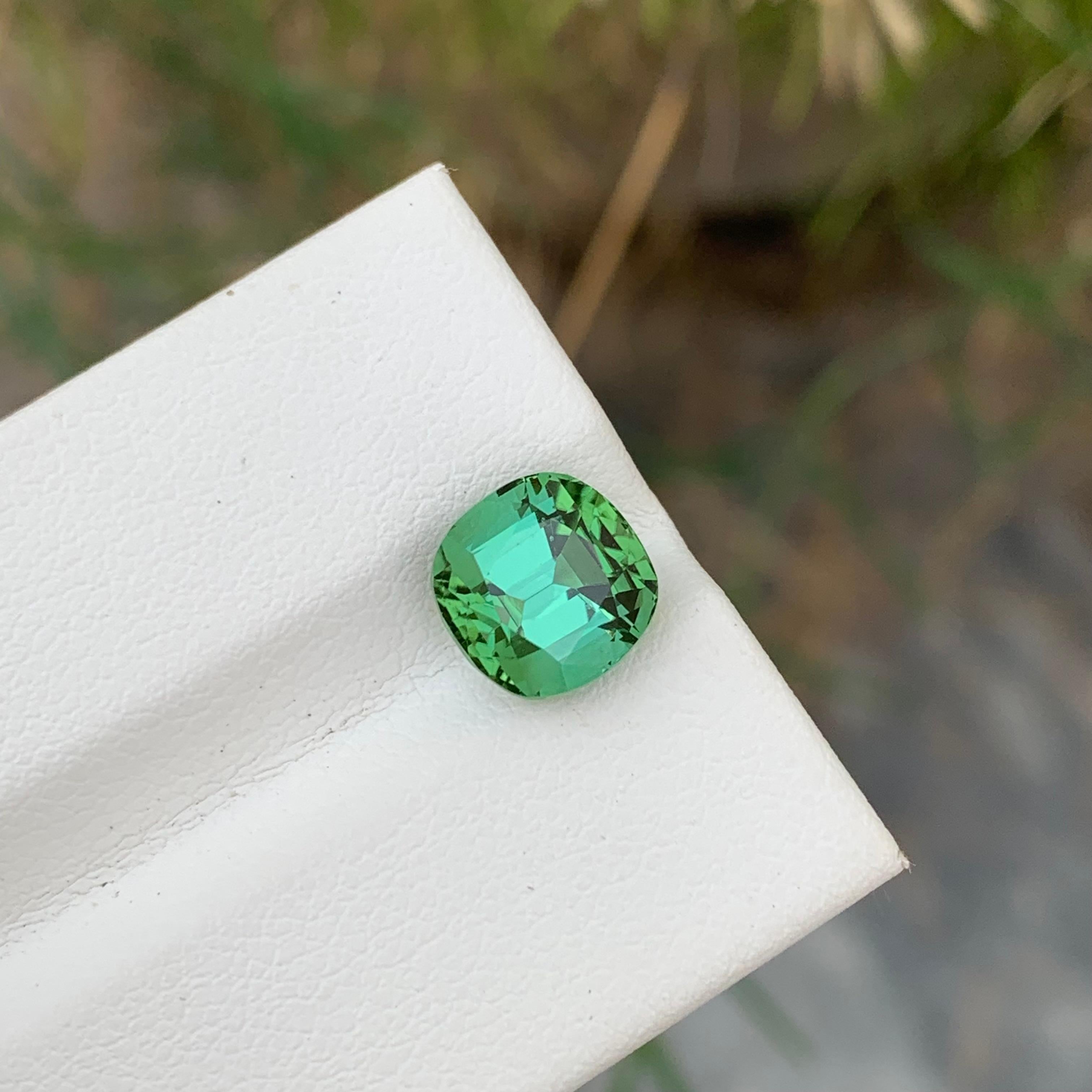 Women's or Men's 3.05 Carat Natural Loose Bright Green Tourmaline Cushion Shape Gem For Jewellery For Sale