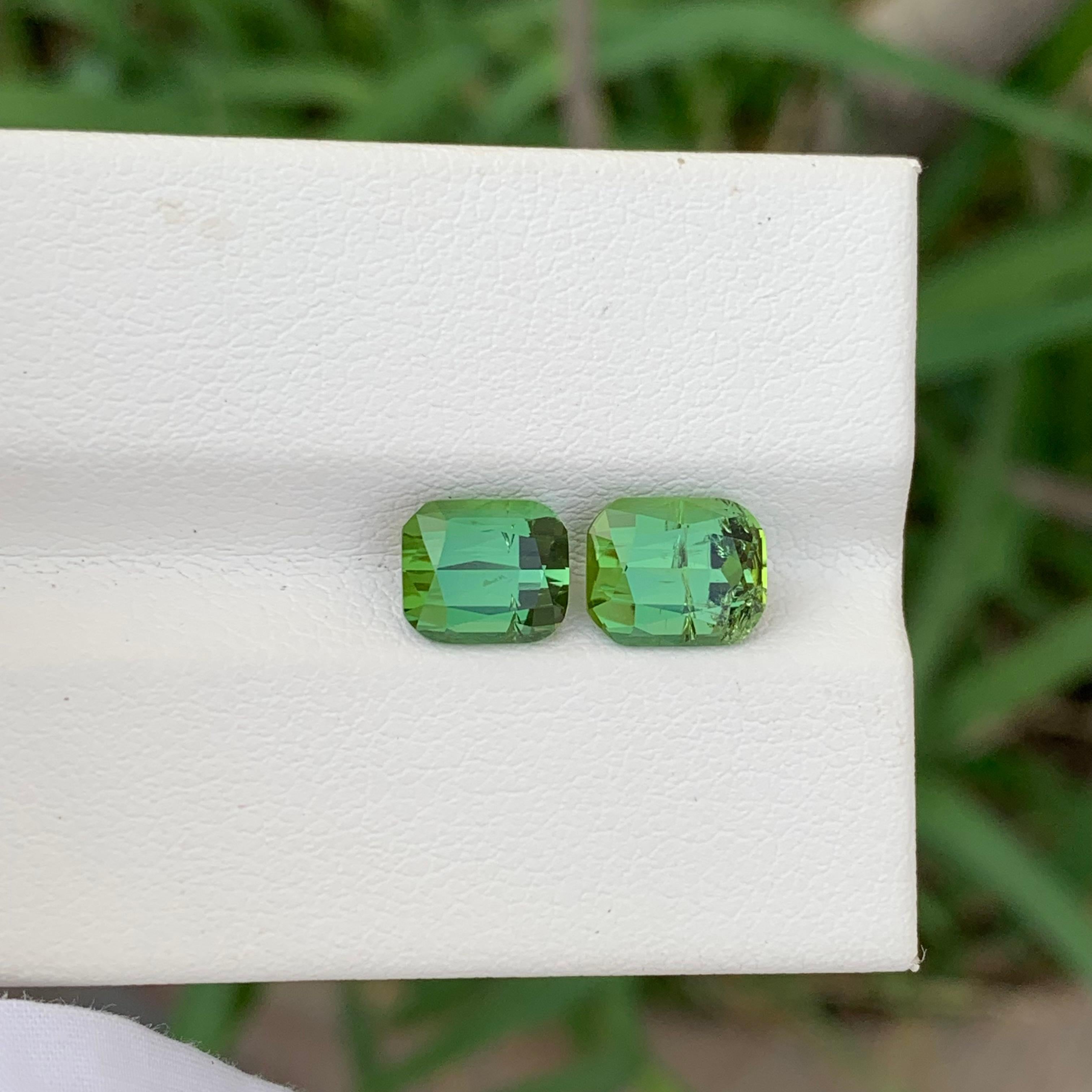 Cushion Cut 3.05 Carat Natural Loose Bright Green Tourmaline Pieces From Afghanistan Mine For Sale