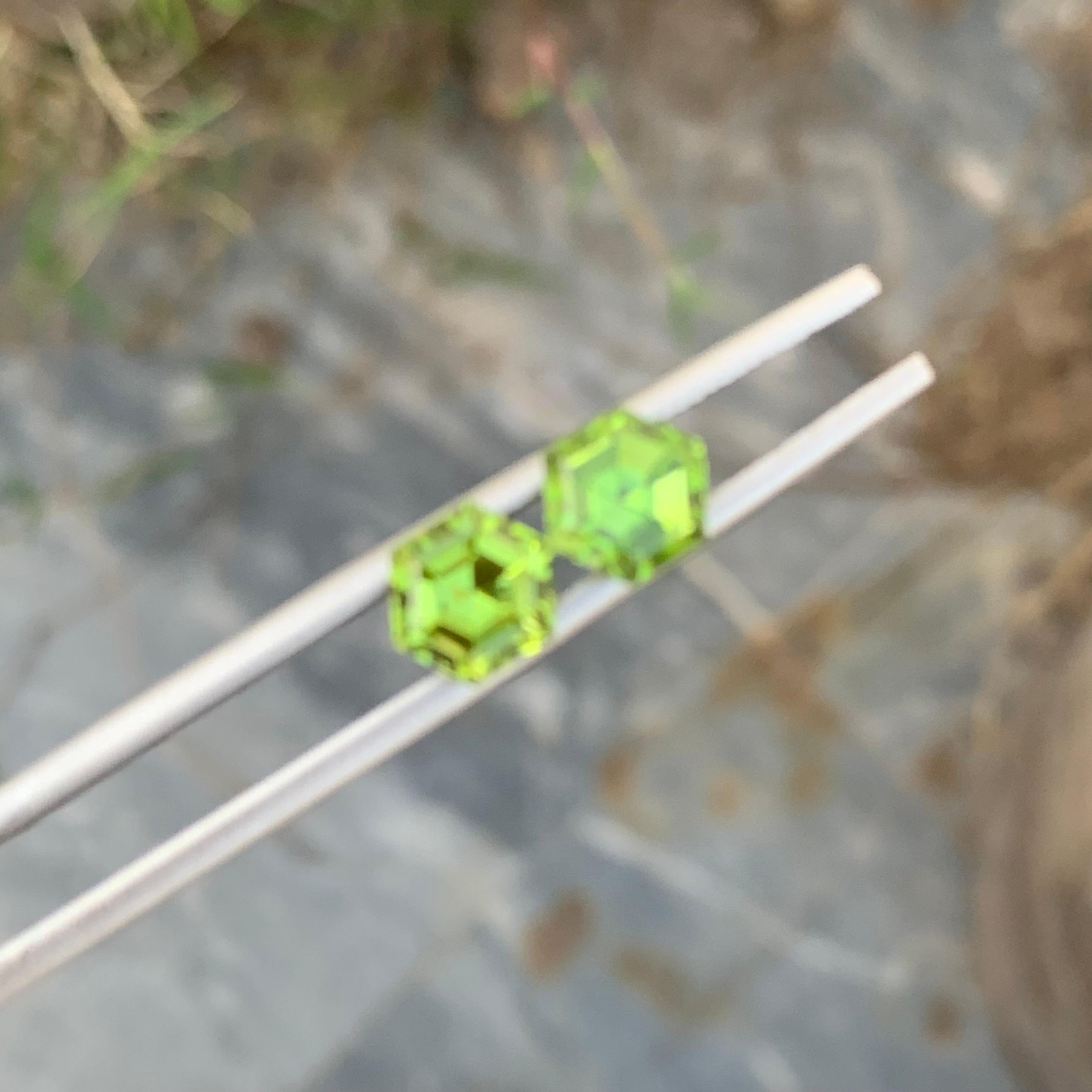 Loose Peridot
Weight: 3.05 Carats
Dimension: 7.2 x 6.5 x 5.2 Mm   And 
                    7.4 x 6.5 x 4.5 Mm
Colour: Green
Origin: Supat Valley, Pakistan
Shape: Hexagon 
Certificate: On Demand
Treatment: Non

Peridot, a vibrant and lustrous