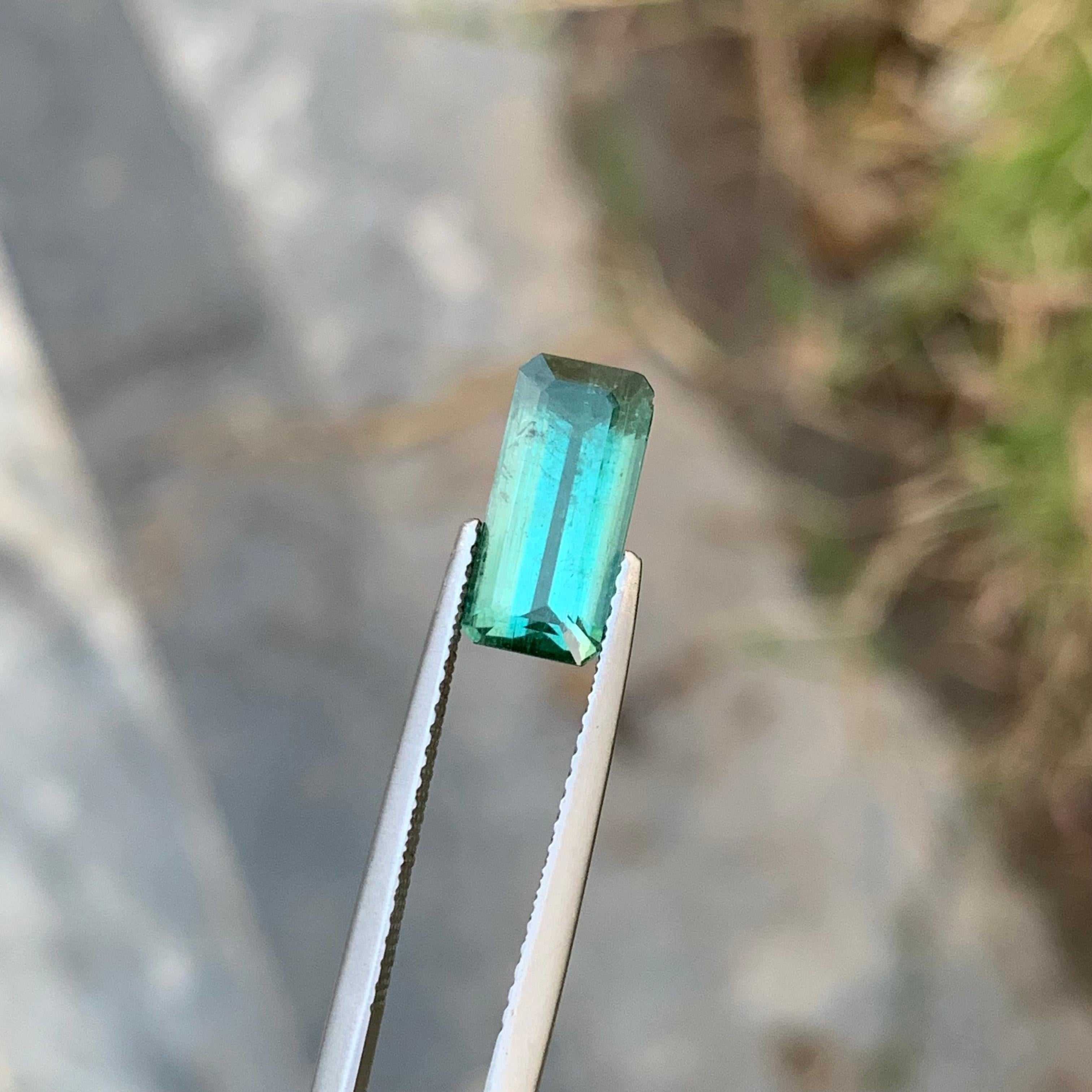 Arts and Crafts 3.05 Carat Natural Loose Lagoon Tourmaline Long Emerald Shape Gem For Jewellery  For Sale