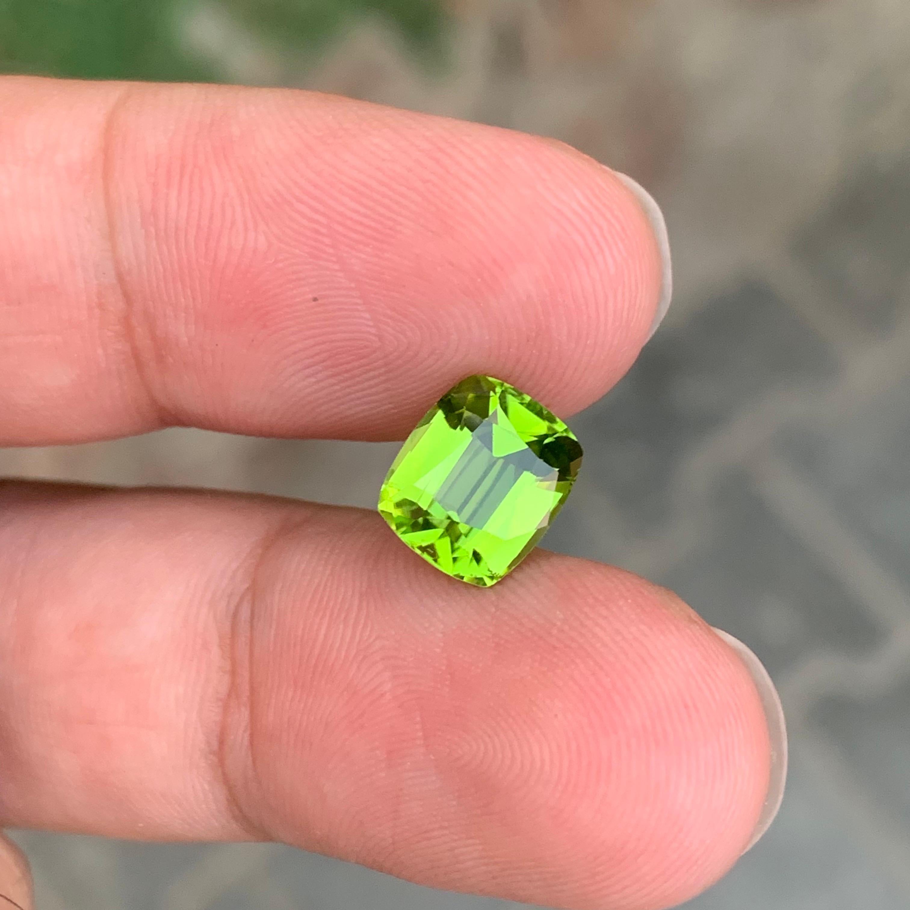 3.05 Carat Natural Loose Peridot Cushion Shape Gemstone For Sale 5