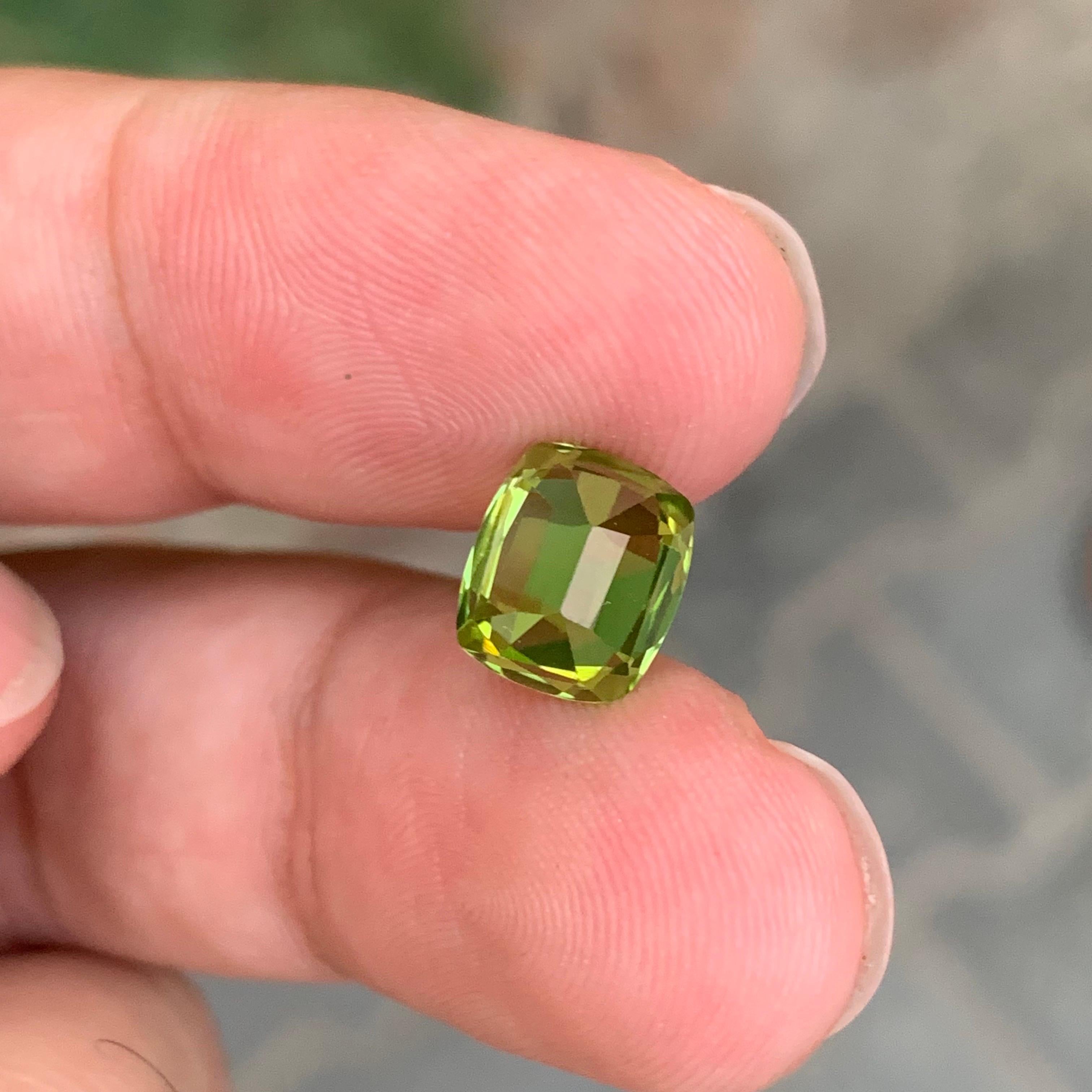 3.05 Carat Natural Loose Peridot Cushion Shape Gemstone For Sale 6