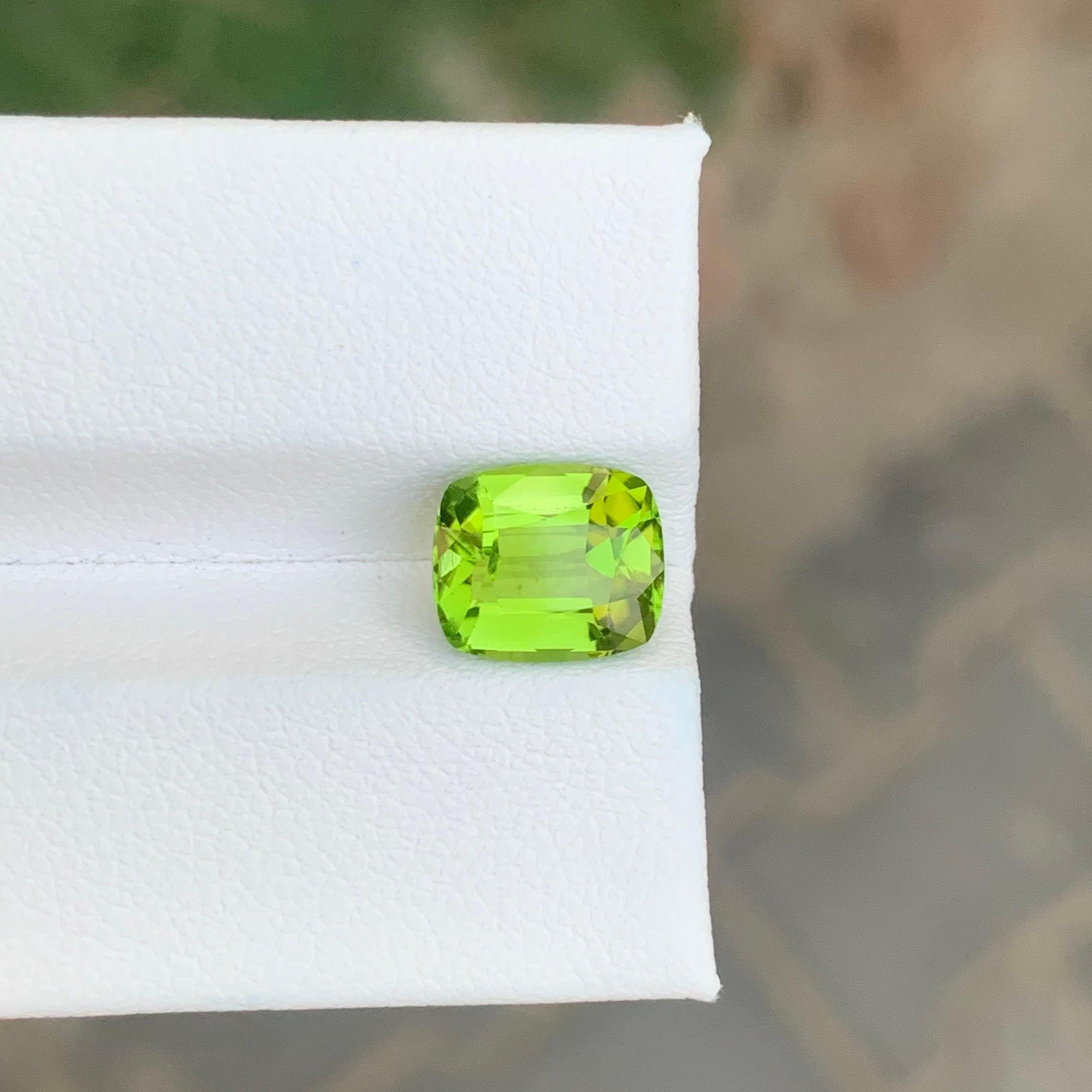 3.05 Carat Natural Loose Peridot Cushion Shape Gemstone For Sale 2