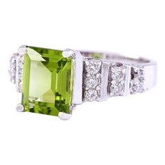 Dazzling Natural Peridot Diamond Ring In 14 Karat Solid White Gold