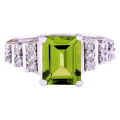 Dazzling Natural Peridot Diamond Ring In 14 Karat Solid White Gold 