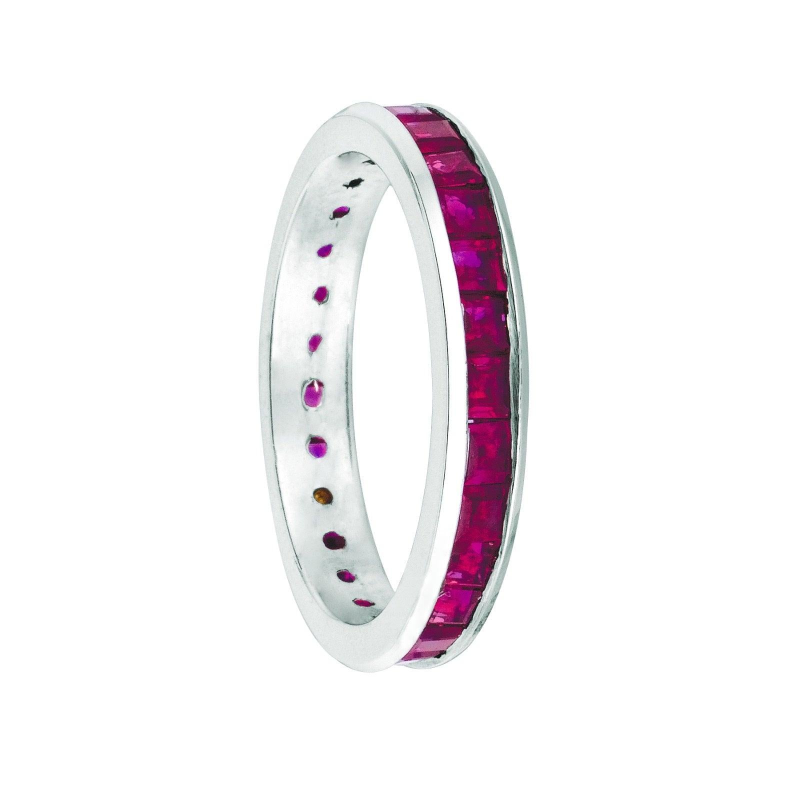 For Sale:  3.05 Carat Natural Princess Cut Ruby Eternity Band Ring 14 Karat White Gold 2