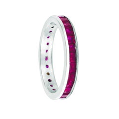 3.05 Carat Natural Princess Cut Ruby Eternity Band Ring 14 Karat White Gold
