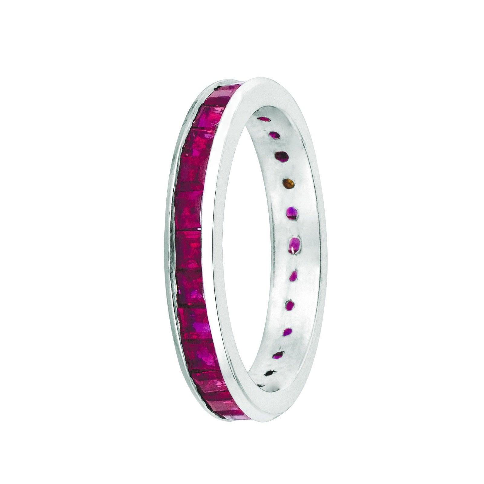 For Sale:  3.05 Carat Natural Princess Cut Ruby Eternity Band Ring 14 Karat White Gold 3