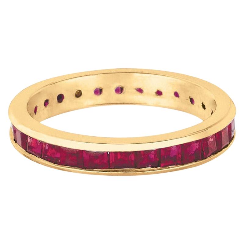 For Sale:  3.05 Carat Natural Princess Cut Ruby Eternity Band Ring 14 Karat Yellow Gold