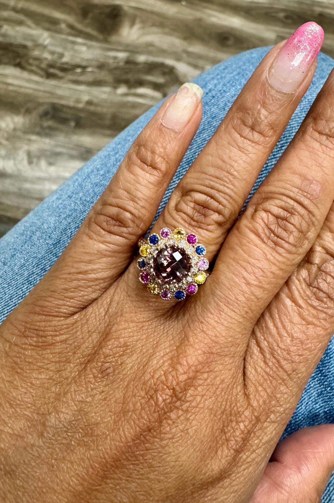 3.05 Carat  Natural Tourmaline Sapphire Diamond Rose Gold Cocktail Ring In New Condition For Sale In Los Angeles, CA