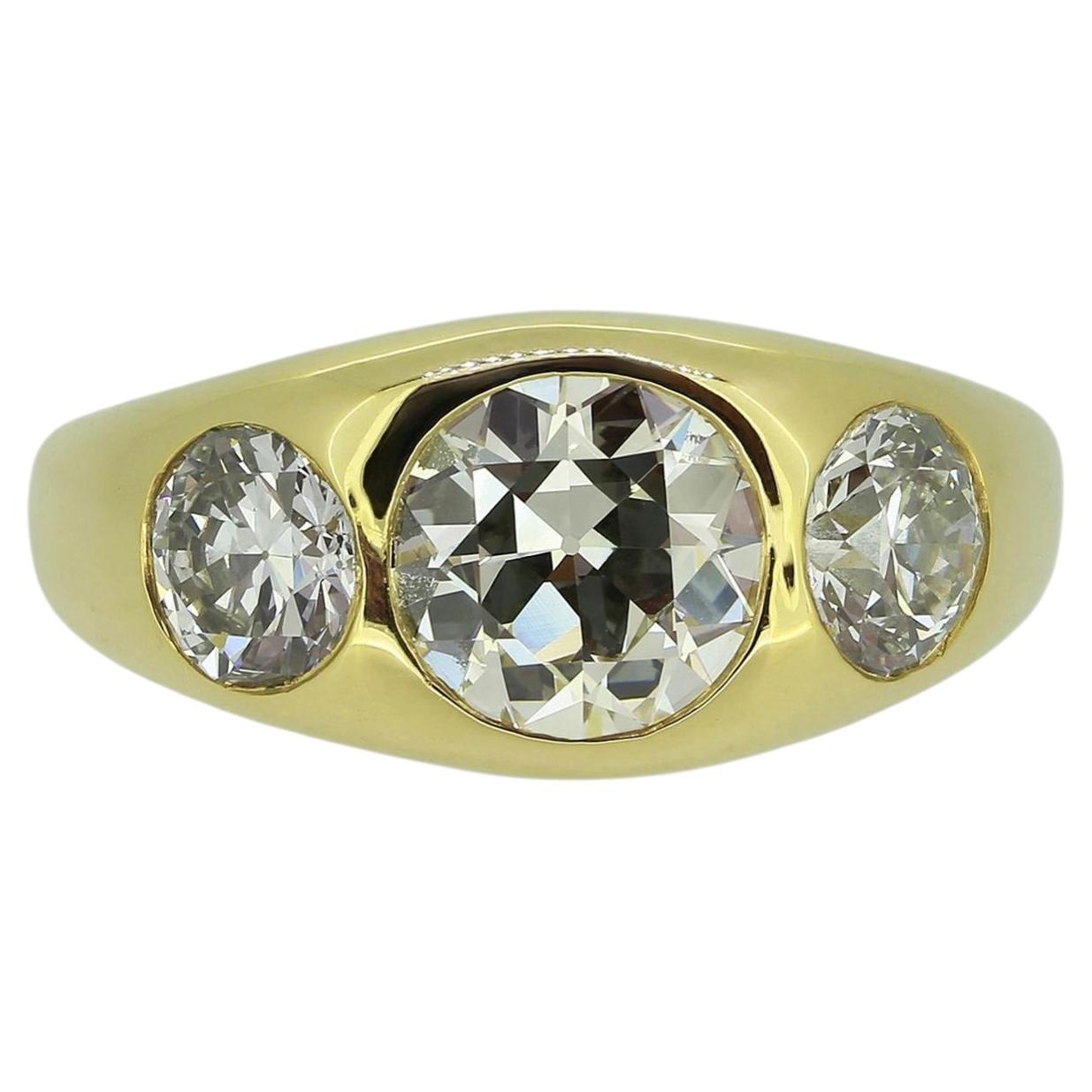 3.05 Carat Old Cut Diamond Three-Stone Ring