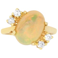 3.05 Carat Opal and 0.20 Carat Diamond Ring